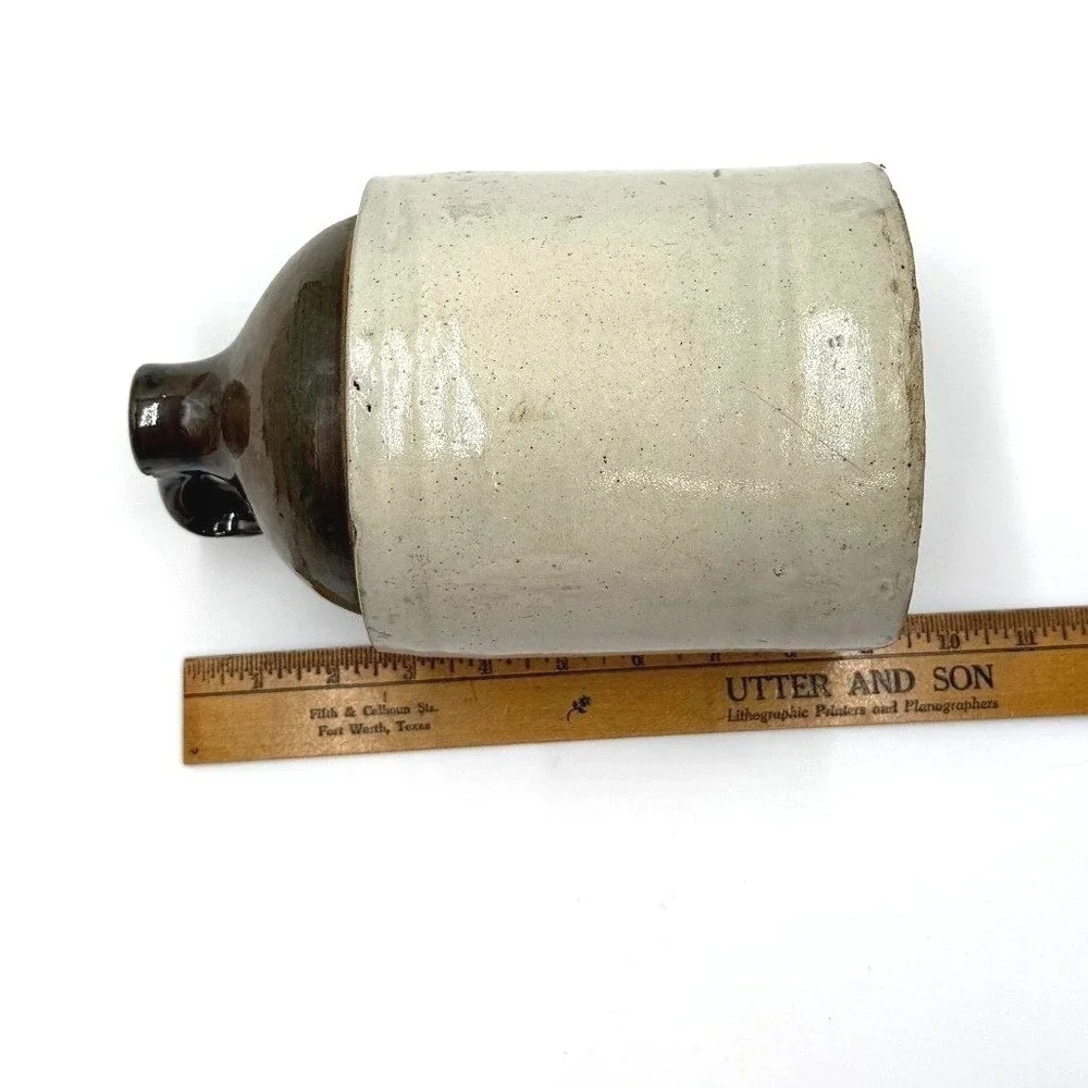 Antique Stoneware Whiskey Jug Brown Glaze Top Salt Glazed Crock‎ Late 1800s